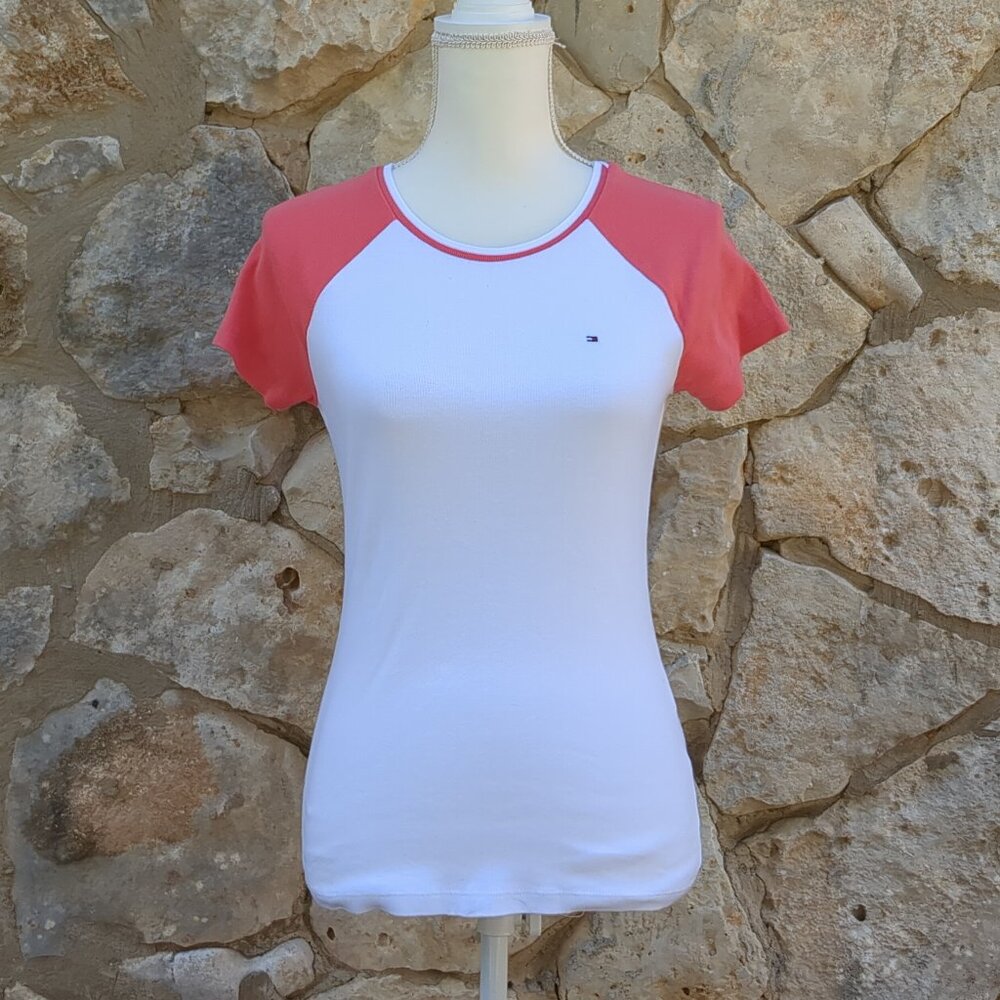Girl's Tommy Hilfiger Pink and White Tee Size M Like New